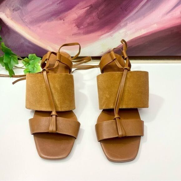 Vince Dunaway Ankle Tie Block Heel Hazelnut Brown Leather Sandal Size 7.5 - Picture 7 of 14